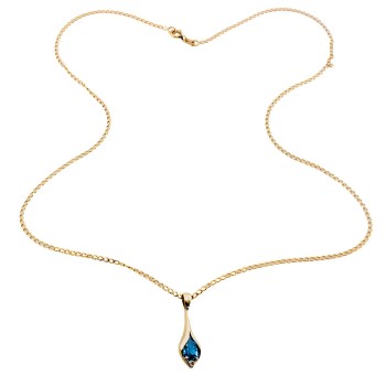 9ct Gold Blue Topaz / Diamond Teardrop Pendant with Chain